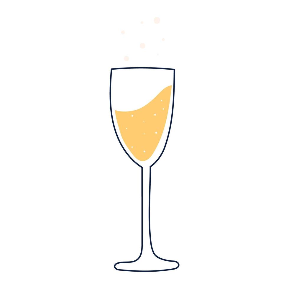verre de champagne pétillant dans un style simple, illustration de vecteur plat isolé sur fond blanc. verre linéaire minimaliste pour boisson alcoolisée.