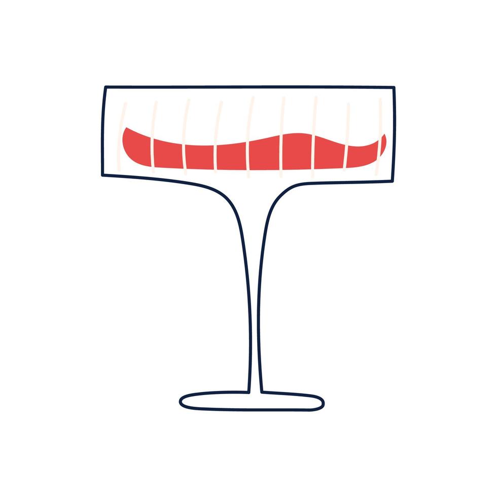 verre large avec boisson alcoolisée, illustration de vecteur plat isolé sur fond blanc. verre minimaliste avec élément linéaire.