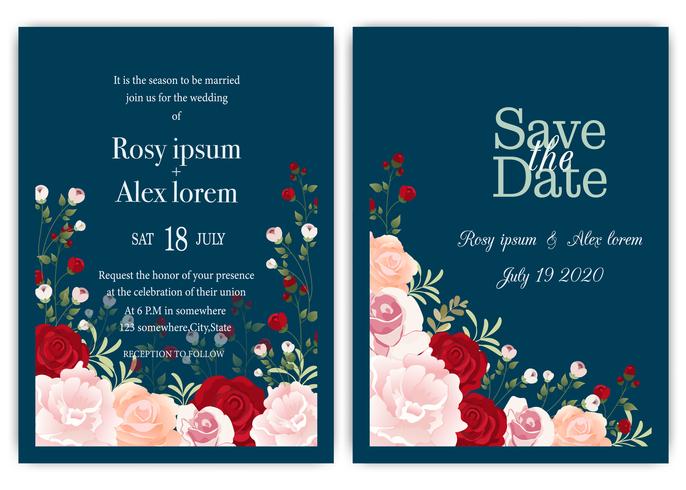 carte d&#39;invitation de mariage avec floral coloré et feuilles. vecteur