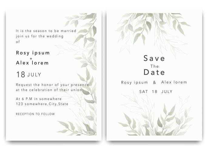 Les invitations de mariage sauvent la conception de carte de date avec l&#39;anémone élégante de jardin. vecteur