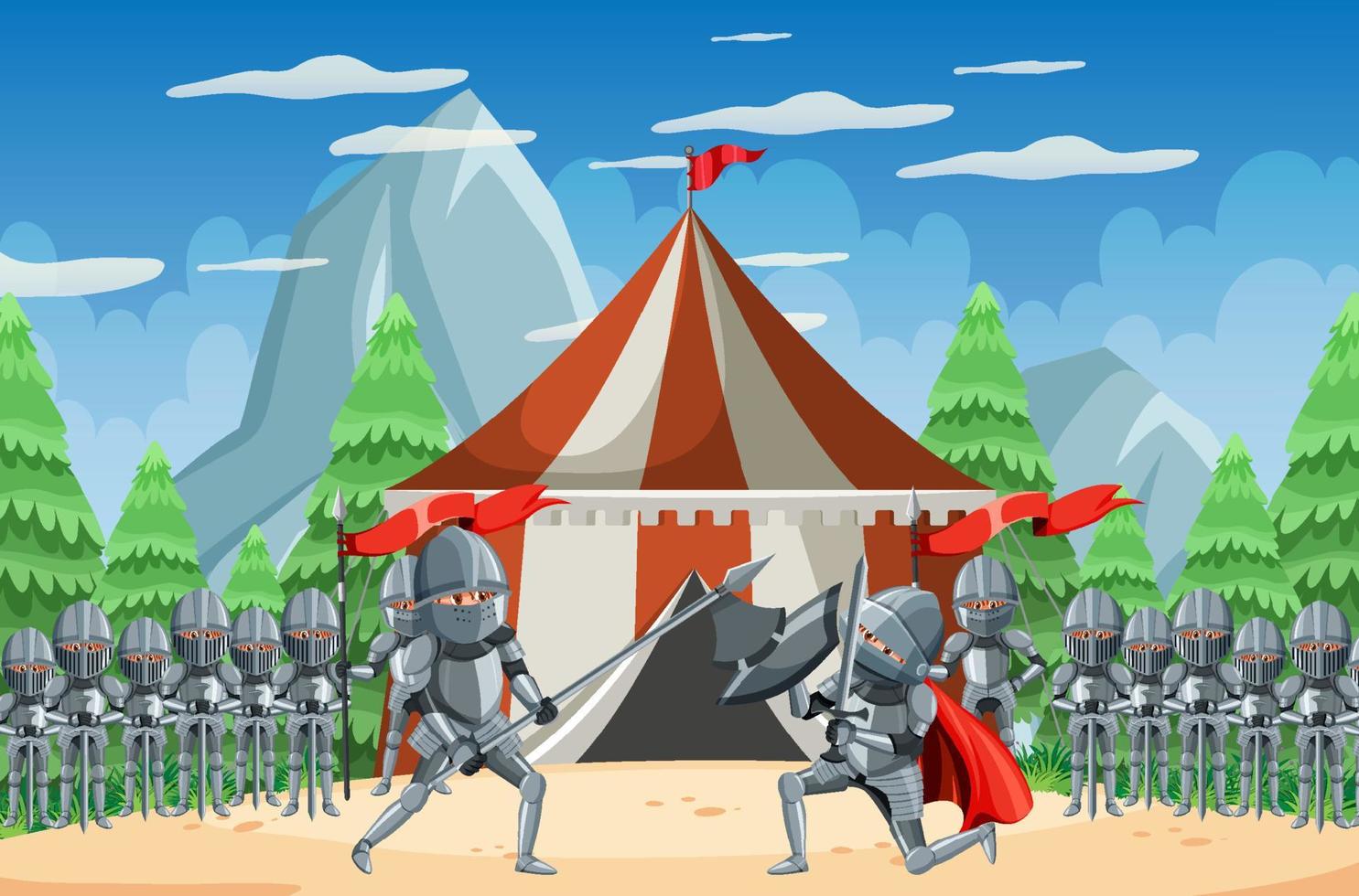 scène de tournoi de joute de chevalier médiéval vecteur