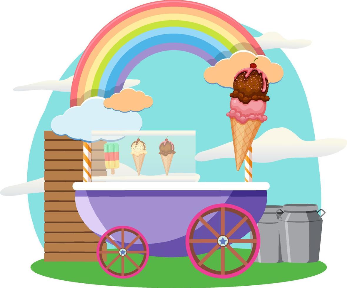 concept de chariot de nourriture de rue avec chariot de crème glacée vecteur