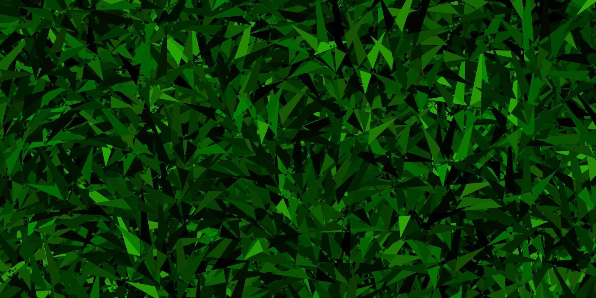 toile de fond de vecteur vert foncé avec des lignes, des triangles.
