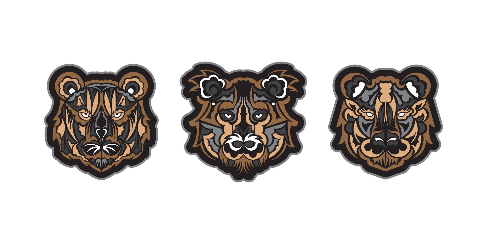 ensemble de visage de tigre de style samoan. visage de tigre bohème. bon pour les arrière-plans, les imprimés, les vêtements et les textiles. illustration vectorielle. vecteur
