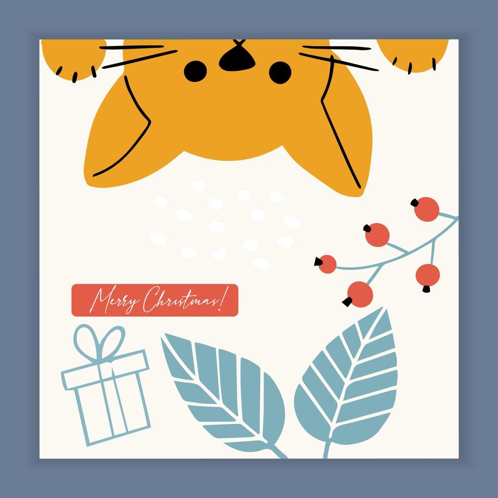 carte de joyeux noël avec chat minou et éléments et symboles de vacances. vecteur