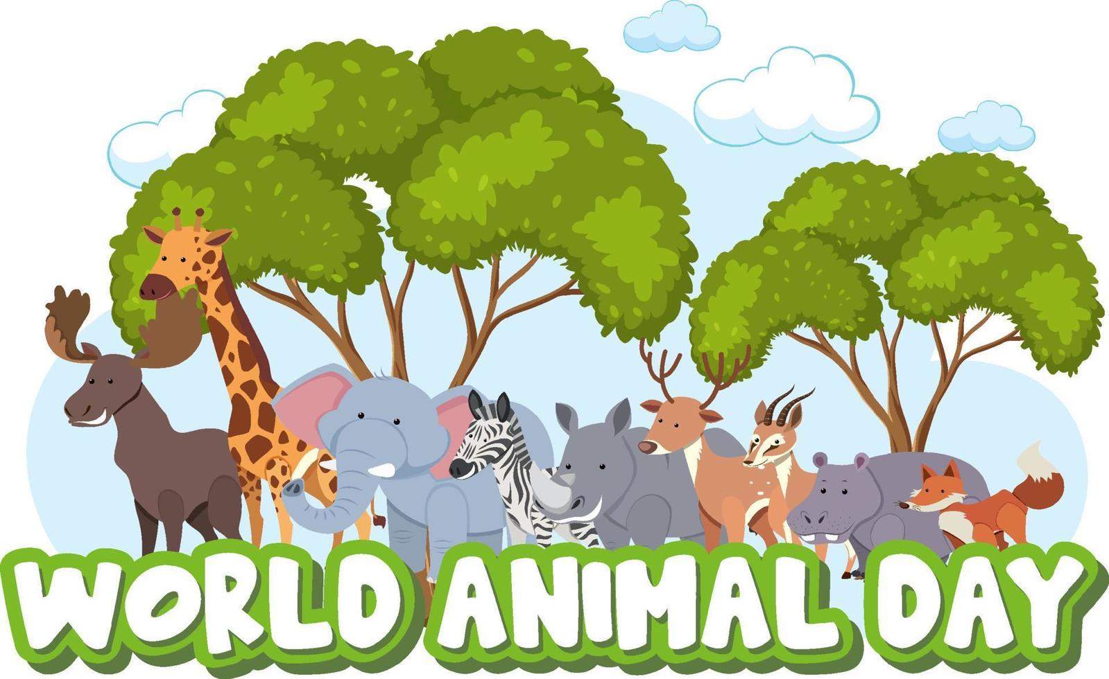 bannière de la journée mondiale des animaux avec des animaux sauvages africains vecteur
