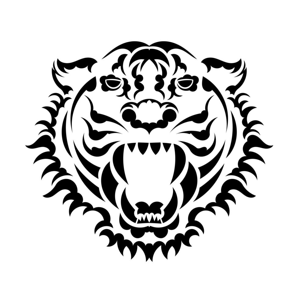 le visage du lion est composé de motifs. tatouage de tigre isolé sur fond blanc. vecteur