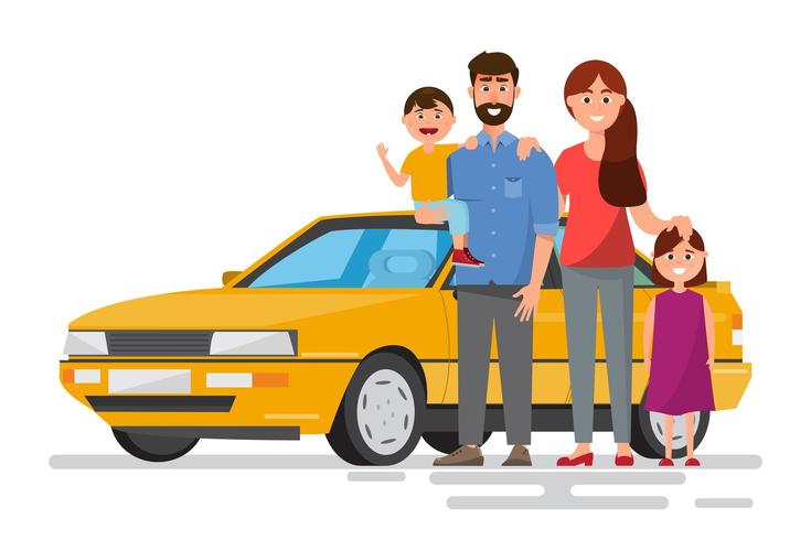 Heureuse famille voyageant en voiture vecteur