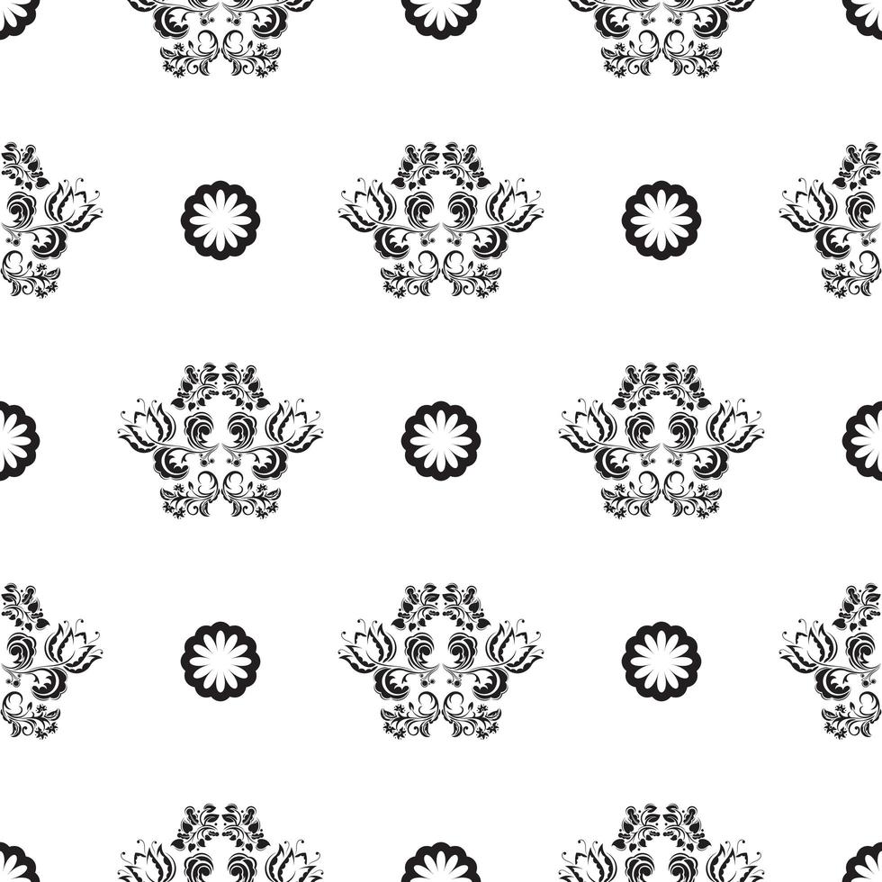 motif noir et blanc sans couture avec des fleurs et des monogrammes dans un style simple. bon pour le papier peint mural, le tissu, les cartes postales et l'impression. vecteur