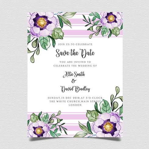 Invitation de mariage floral d&#39;aquarelle vecteur