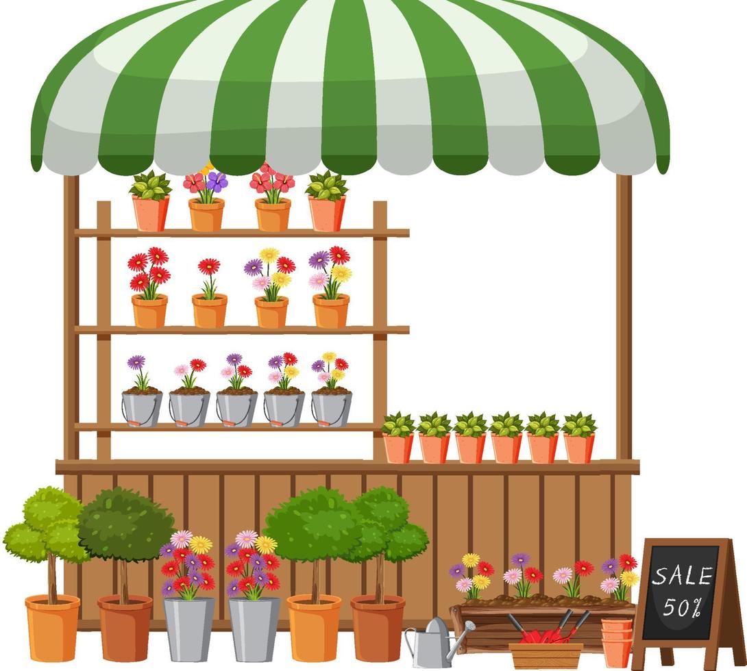 concept de marché aux puces avec magasin de plantes vecteur