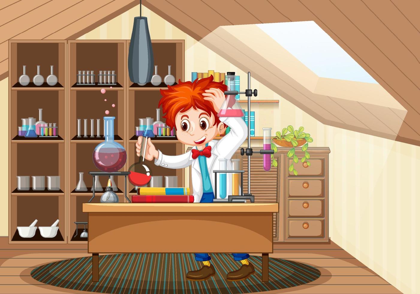 scène de laboratoire avec personnage de dessin animé scientifique vecteur
