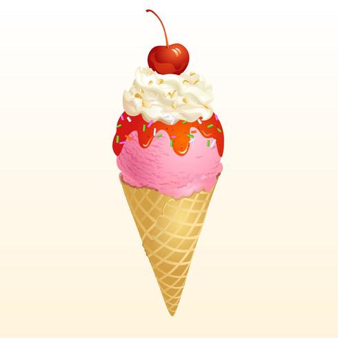 Cornet de crème glacée à la fraise vecteur