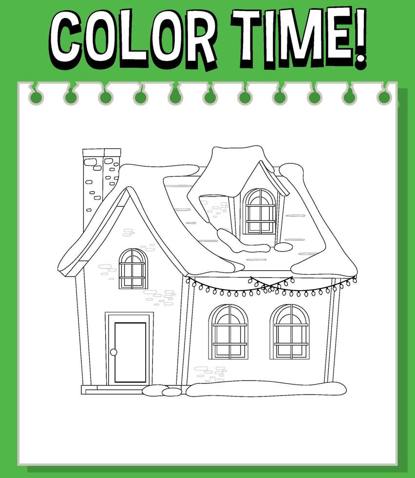 modèle de feuilles de calcul avec texte de temps de couleur et contour de la maison d'hiver vecteur