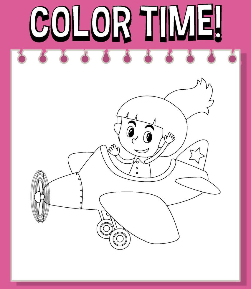 modèle de feuilles de calcul avec texte de temps de couleur et enfants avec contour de montagnes russes d'avion vecteur