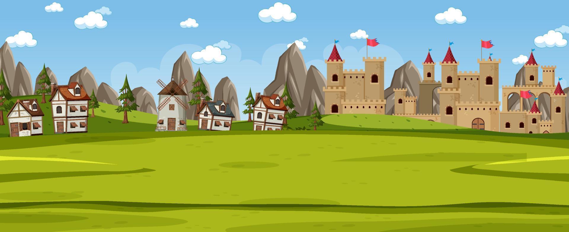 scène de paysage avec ville médiévale vecteur