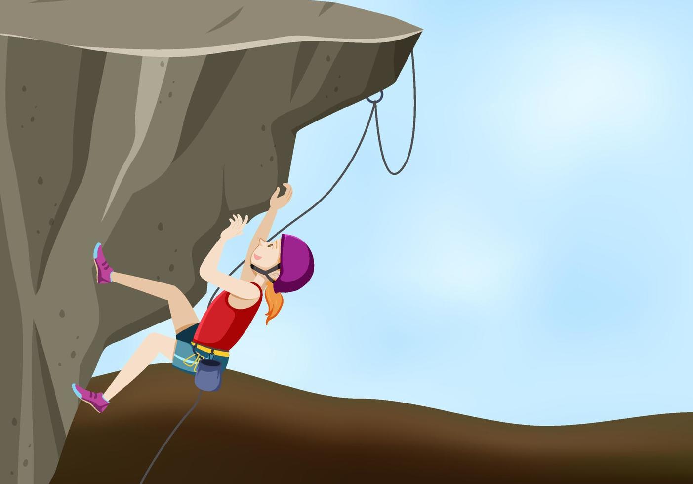 scène d'escalade avec une femme escaladant un rocher vecteur