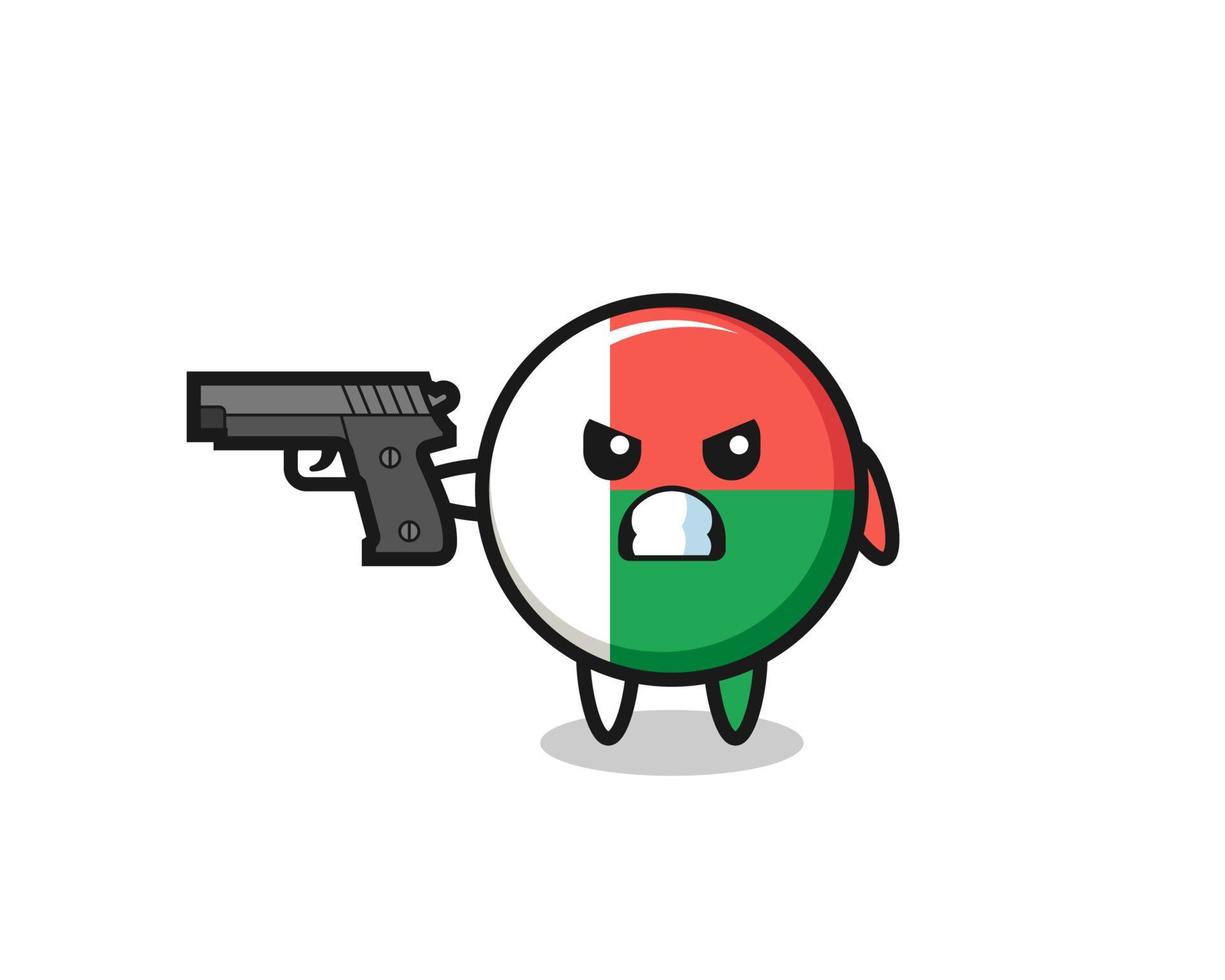 le mignon personnage du drapeau de madagascar tire avec une arme à feu vecteur