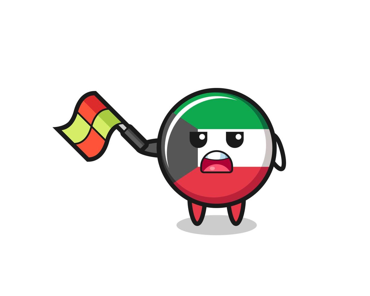 dessin animé du drapeau du koweït alors que le juge de ligne tient le drapeau à un angle de 45 degrés vecteur