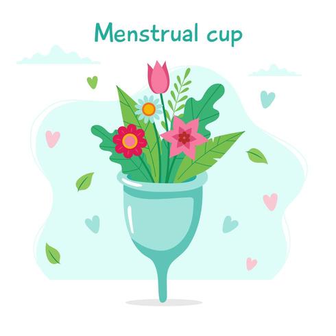 Coupe menstruelle avec des fleurs et des lettres vecteur