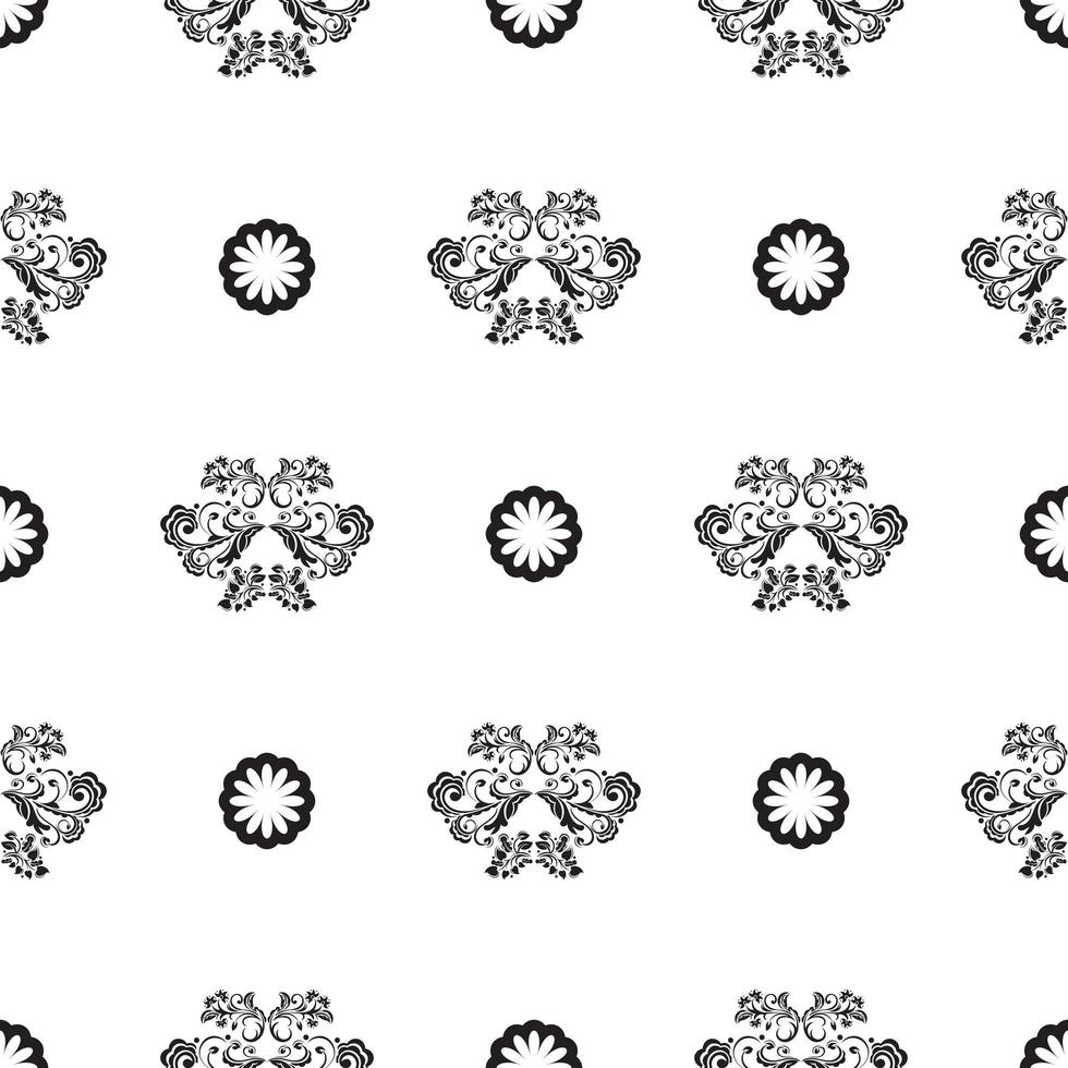 motif noir et blanc sans couture avec des fleurs et des monogrammes dans un style simple. bon pour le papier peint mural, le tissu, les cartes postales et l'impression. illustration vectorielle. vecteur