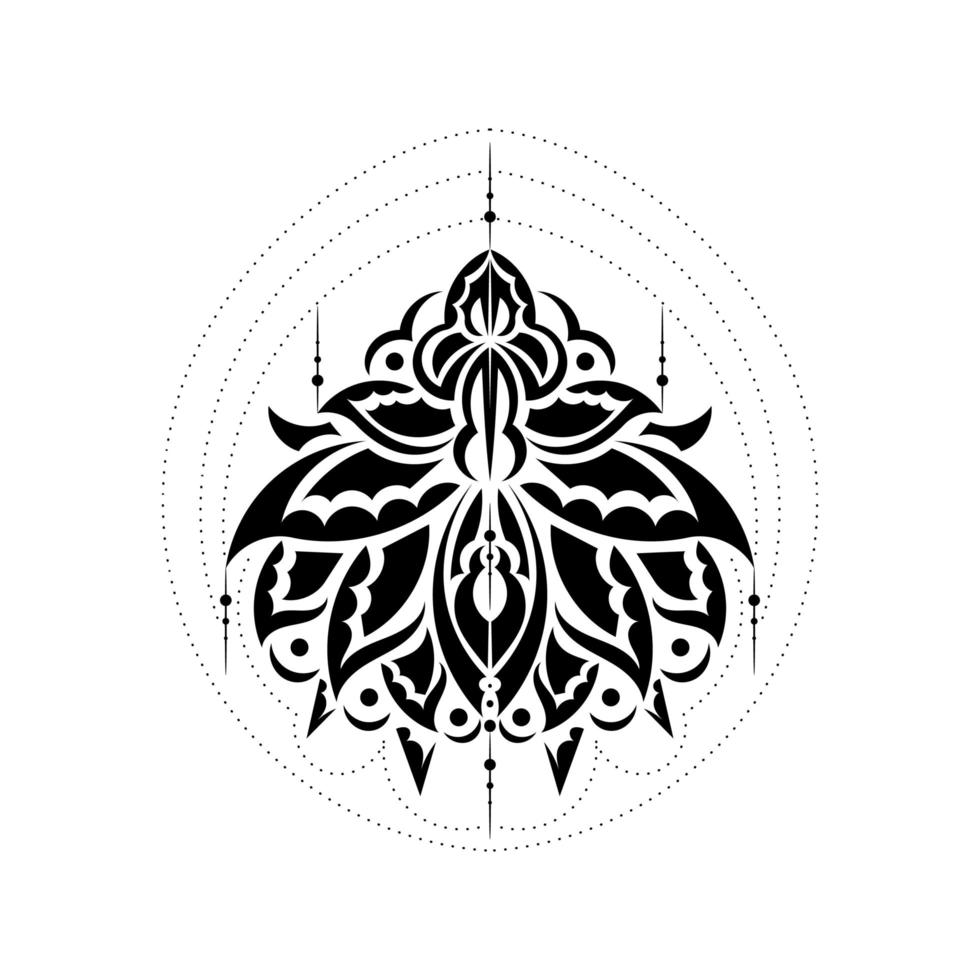 tatouage de fleur de lotus, yoga ou élément décoratif zen dans le style bohème. formes de lotus ou de nénuphars, éléments graphiques en noir sur fond blanc, décorations indiennes modernes. vecteur