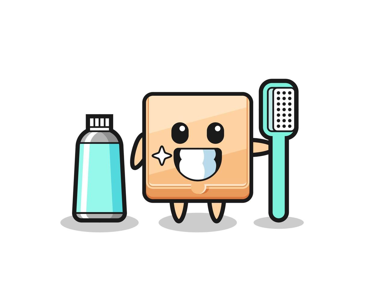 illustration de mascotte de boîte à pizza avec une brosse à dents vecteur