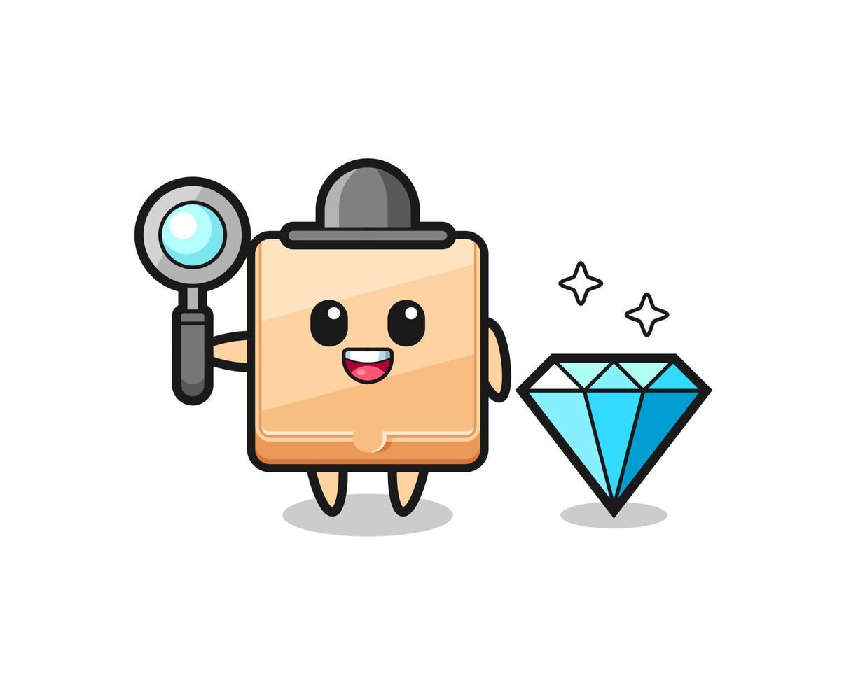 illustration du personnage de la boîte à pizza avec un diamant vecteur
