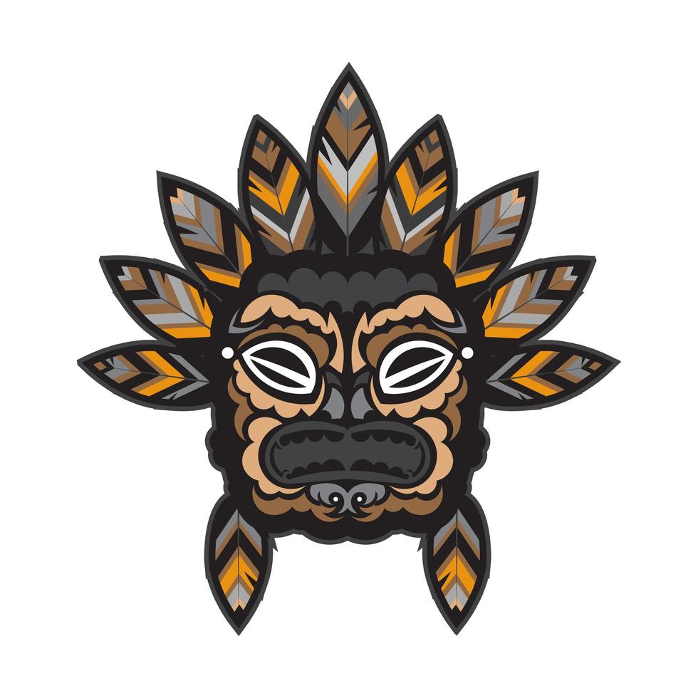 un visage à plumes dans le style polynésien. tatouage maori ou samoa. bon pour les tirages. isolé, illustration vectorielle. vecteur