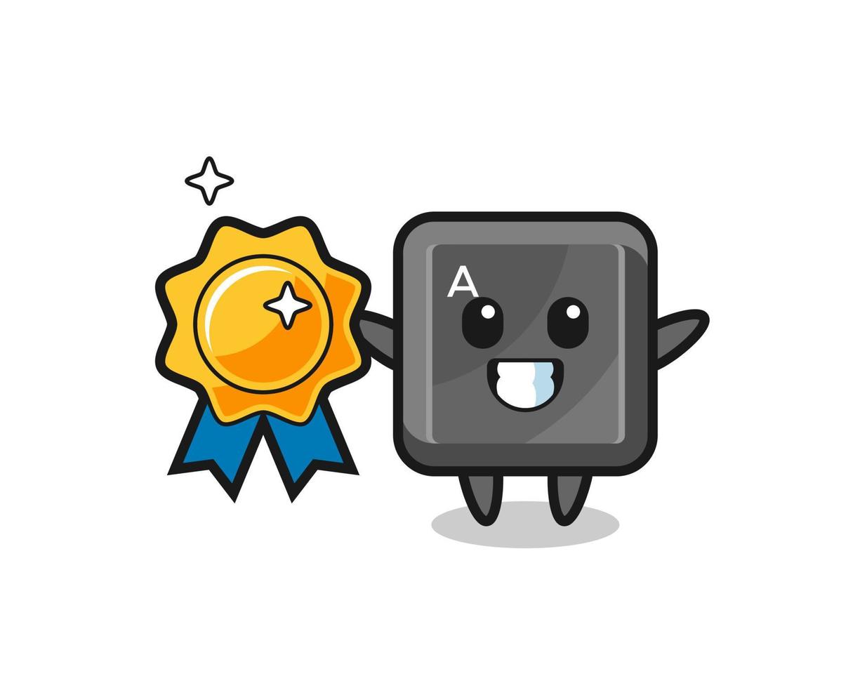 illustration de mascotte de bouton de clavier tenant un badge doré vecteur