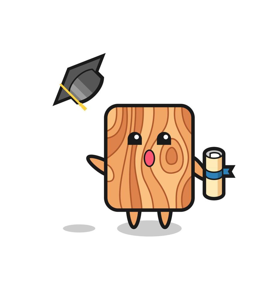 illustration d'un dessin animé en bois de planche jetant le chapeau à l'obtention du diplôme vecteur