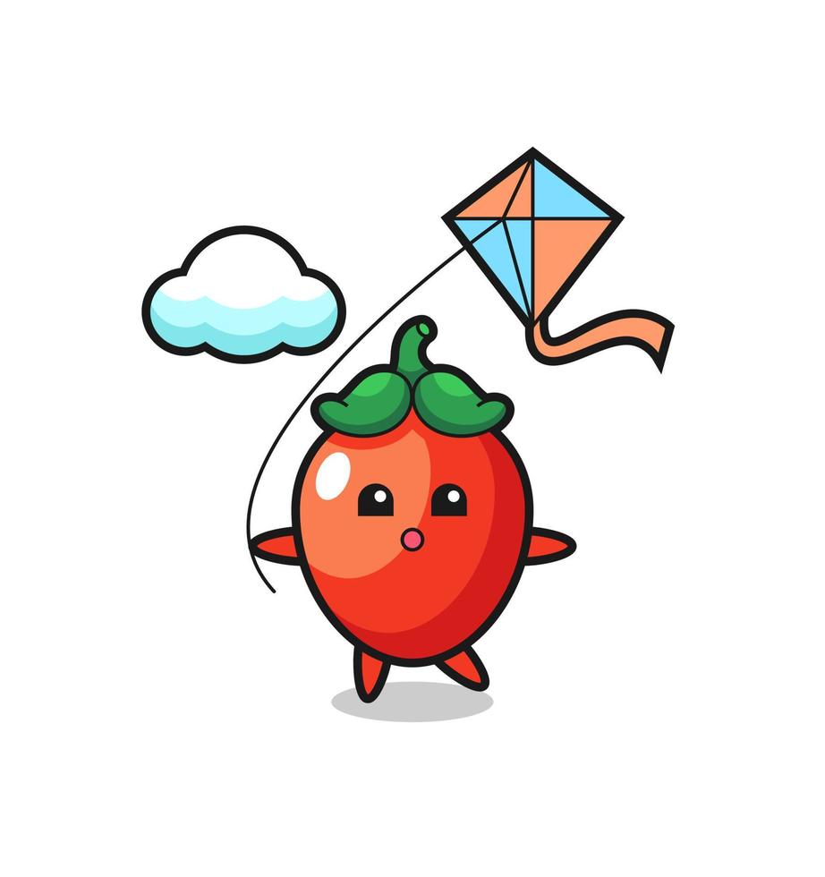 illustration de mascotte de piment joue au cerf-volant vecteur