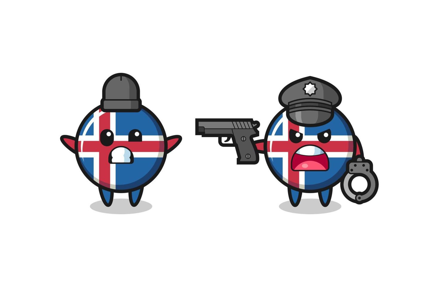 illustration du voleur de drapeau d'islande avec la pose des mains levées attrapé par la police vecteur