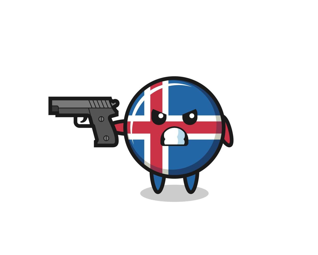 le mignon personnage du drapeau islandais tire avec une arme à feu vecteur