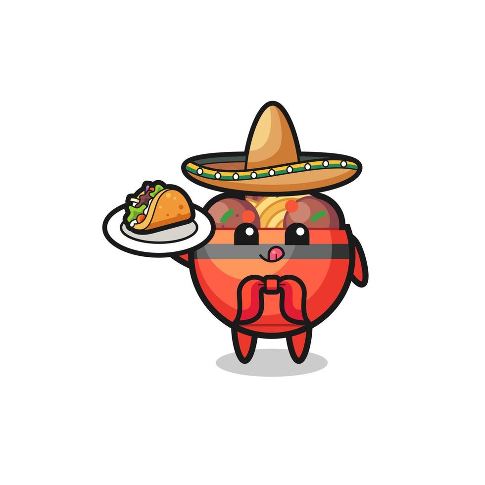 bol de boulettes de viande chef mexicain mascotte tenant un taco vecteur