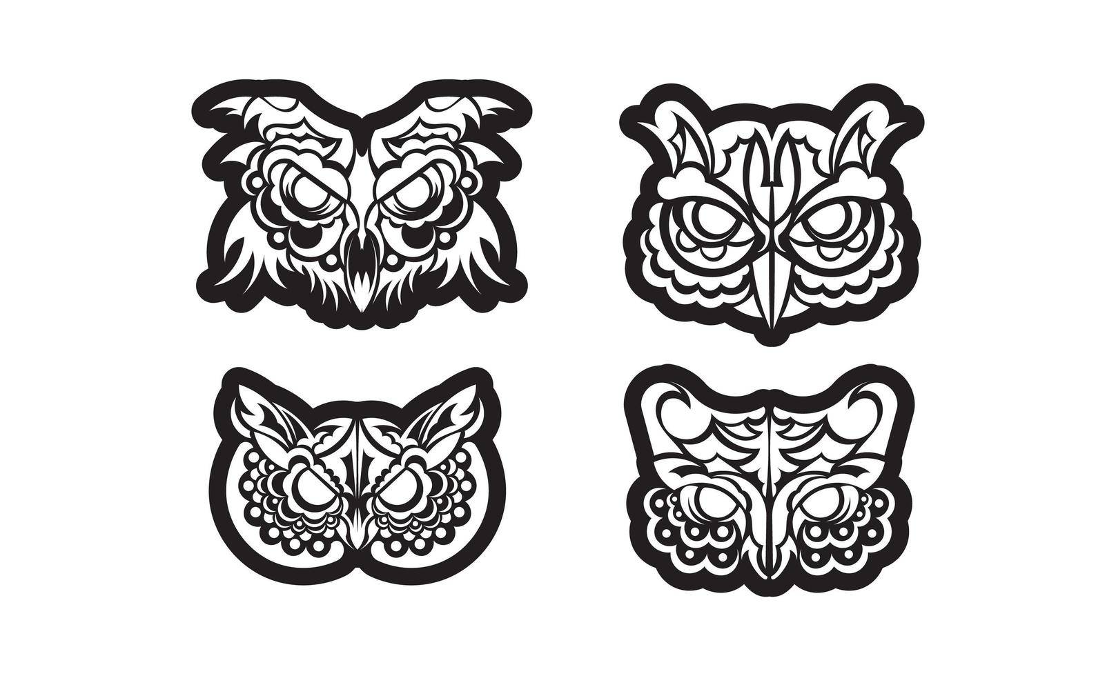 ensemble de visage de hibou dans un style bohème. bon pour les vêtements et les textiles. illustration vectorielle. vecteur