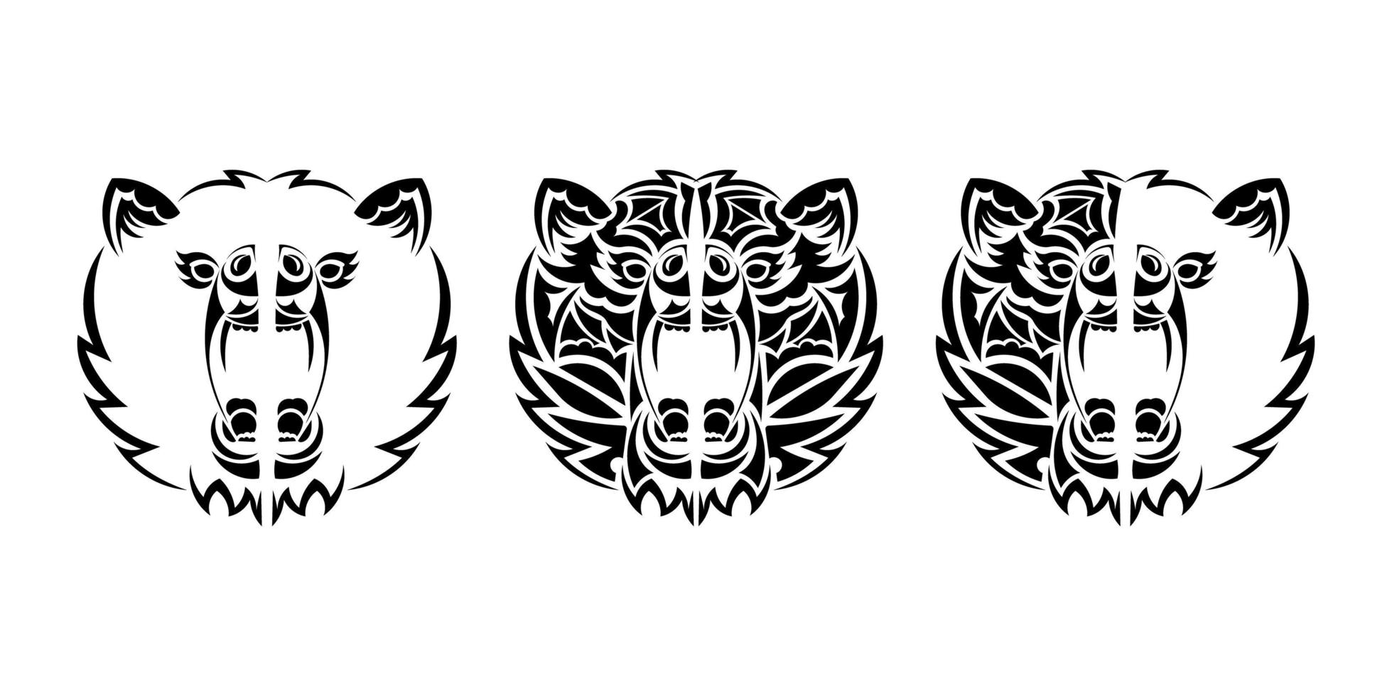 ensemble d'impressions de tatouage visage d'ours. convient aux pulls, t-shirts ou pièces de téléphone. illustration vectorielle. vecteur