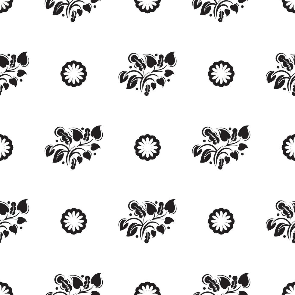 motif noir et blanc sans couture avec des fleurs et des monogrammes dans un style simple. bon pour les arrière-plans et les impressions. vecteur