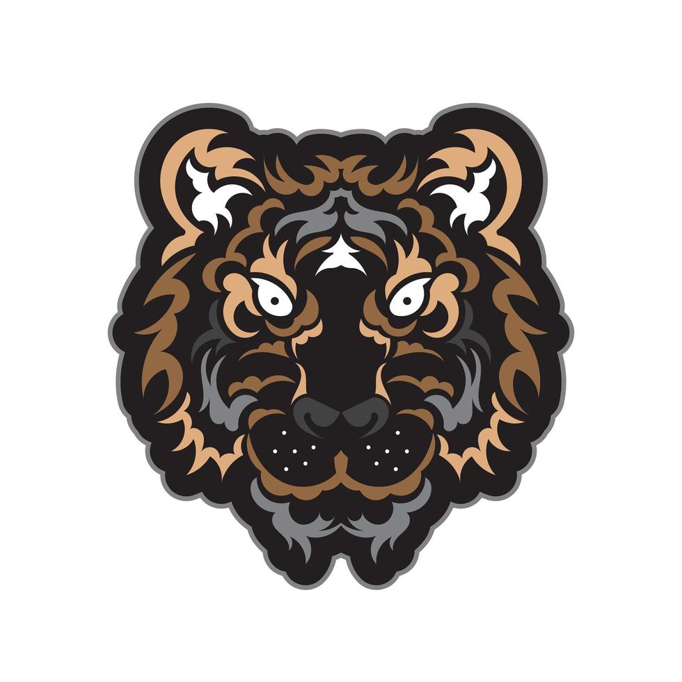 le visage coloré d'un lion, composé de motifs. impression de tête de tigre. pour les t-shirts, les étuis de téléphone et les tasses. illustration vectorielle. vecteur
