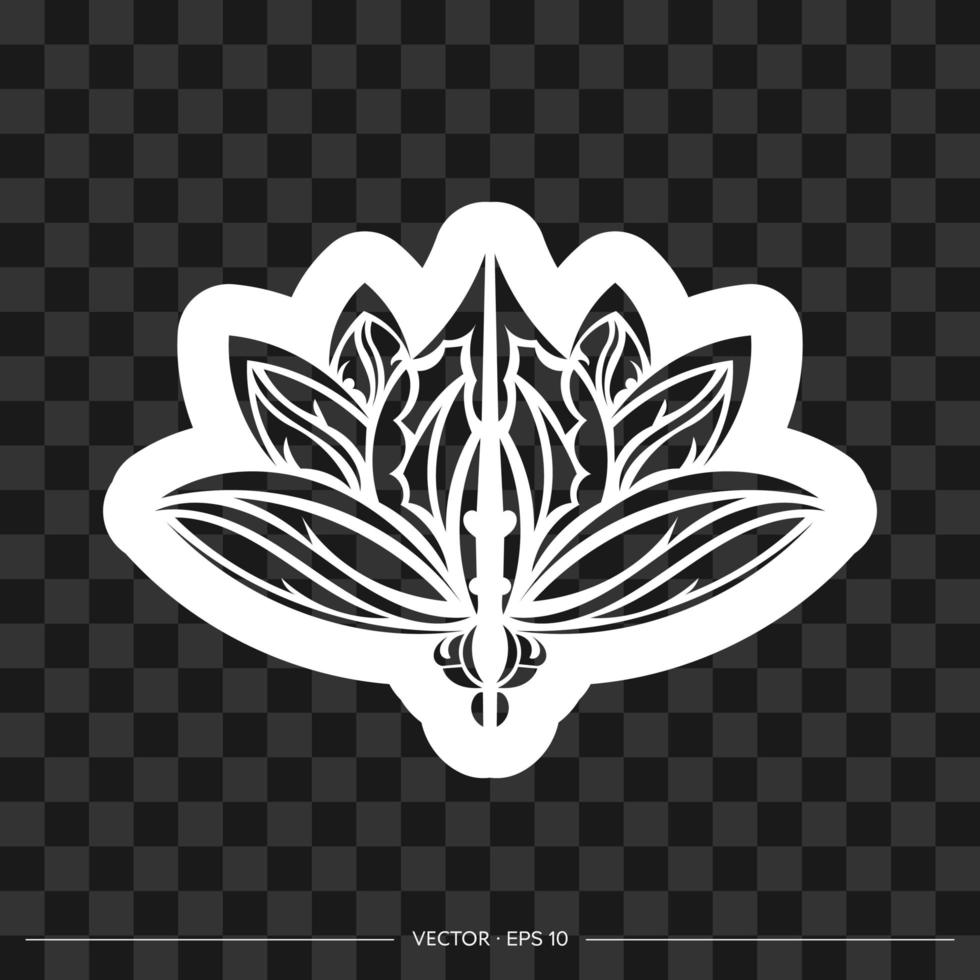imprimer l'ornement de lotus de tatouage ethnique. lotus indien à motifs. isolé. illustration vectorielle. vecteur
