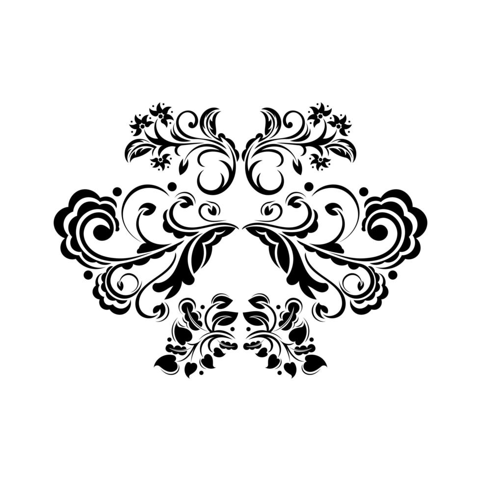 ornement floral feuille défilement gravure design décoratif motif rétro. tatouage noir et blanc filigrane calligraphie vecteur