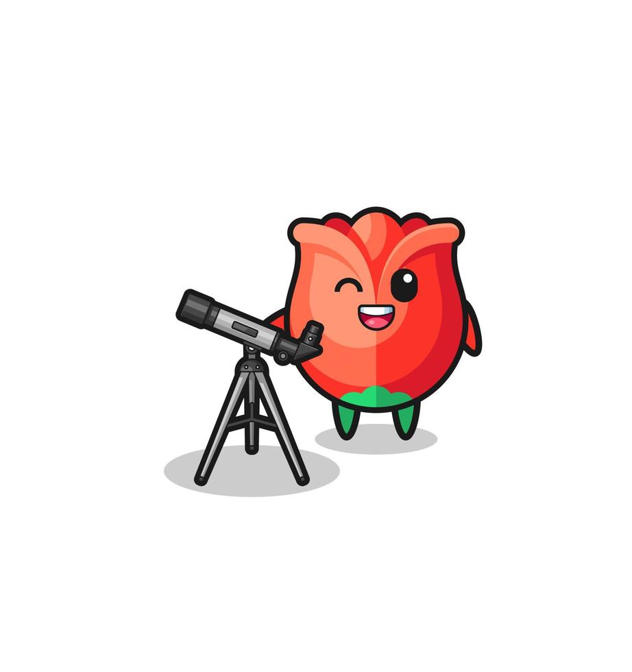 mascotte d'astronome rose avec un télescope moderne vecteur
