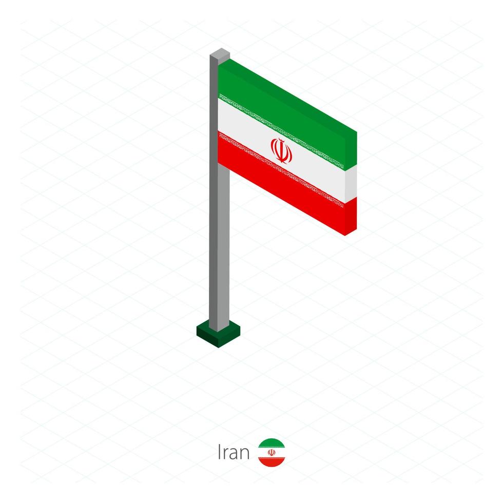 drapeau iranien sur mât en dimension isométrique. vecteur