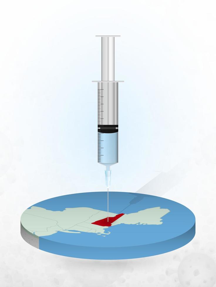 vaccination du new hampshire, injection d'une seringue dans une carte du new hampshire. vecteur