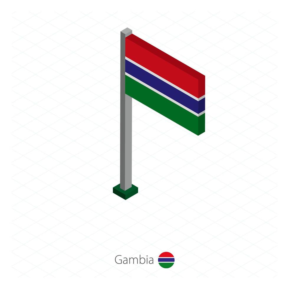 drapeau de la gambie sur mât en dimension isométrique. vecteur