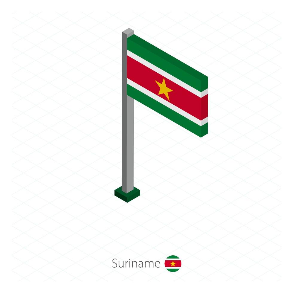 drapeau du suriname sur mât en dimension isométrique. vecteur