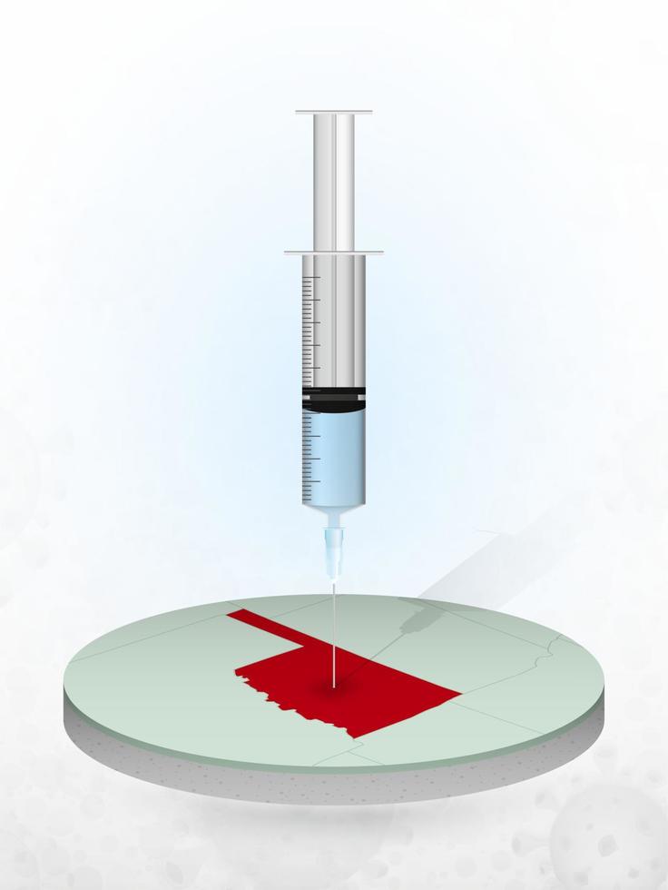 vaccination de l'oklahoma, injection d'une seringue dans une carte de l'oklahoma. vecteur