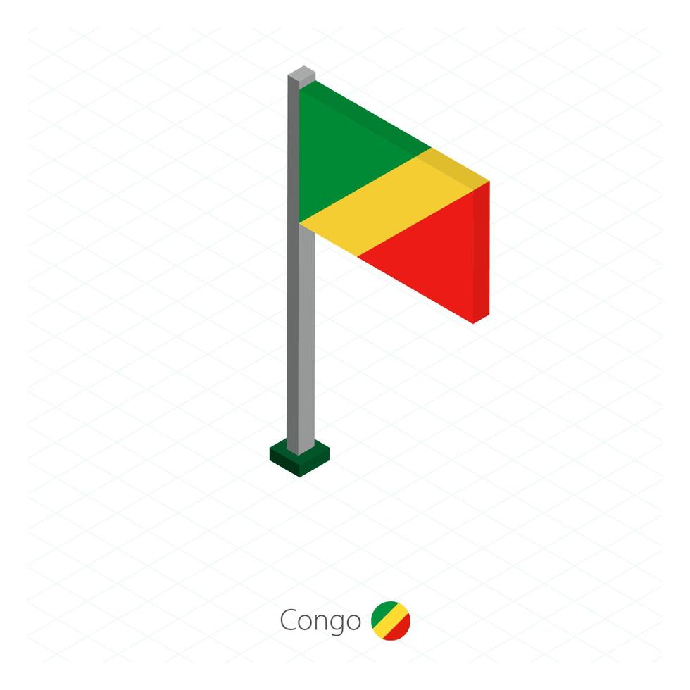 drapeau congo sur mât en dimension isométrique. vecteur