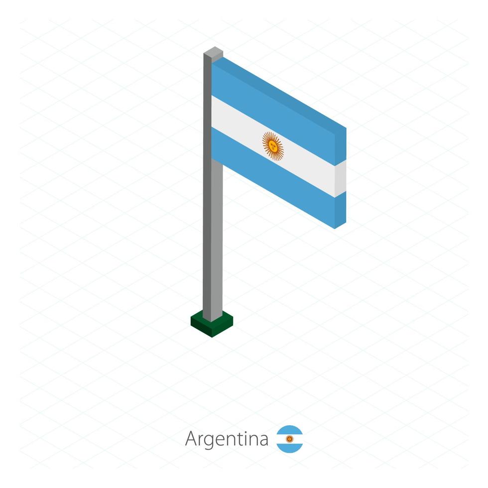 drapeau argentin sur mât en dimension isométrique. vecteur