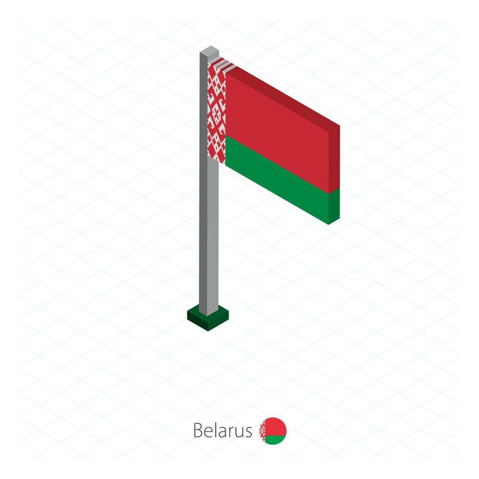drapeau de la biélorussie sur mât en dimension isométrique. vecteur